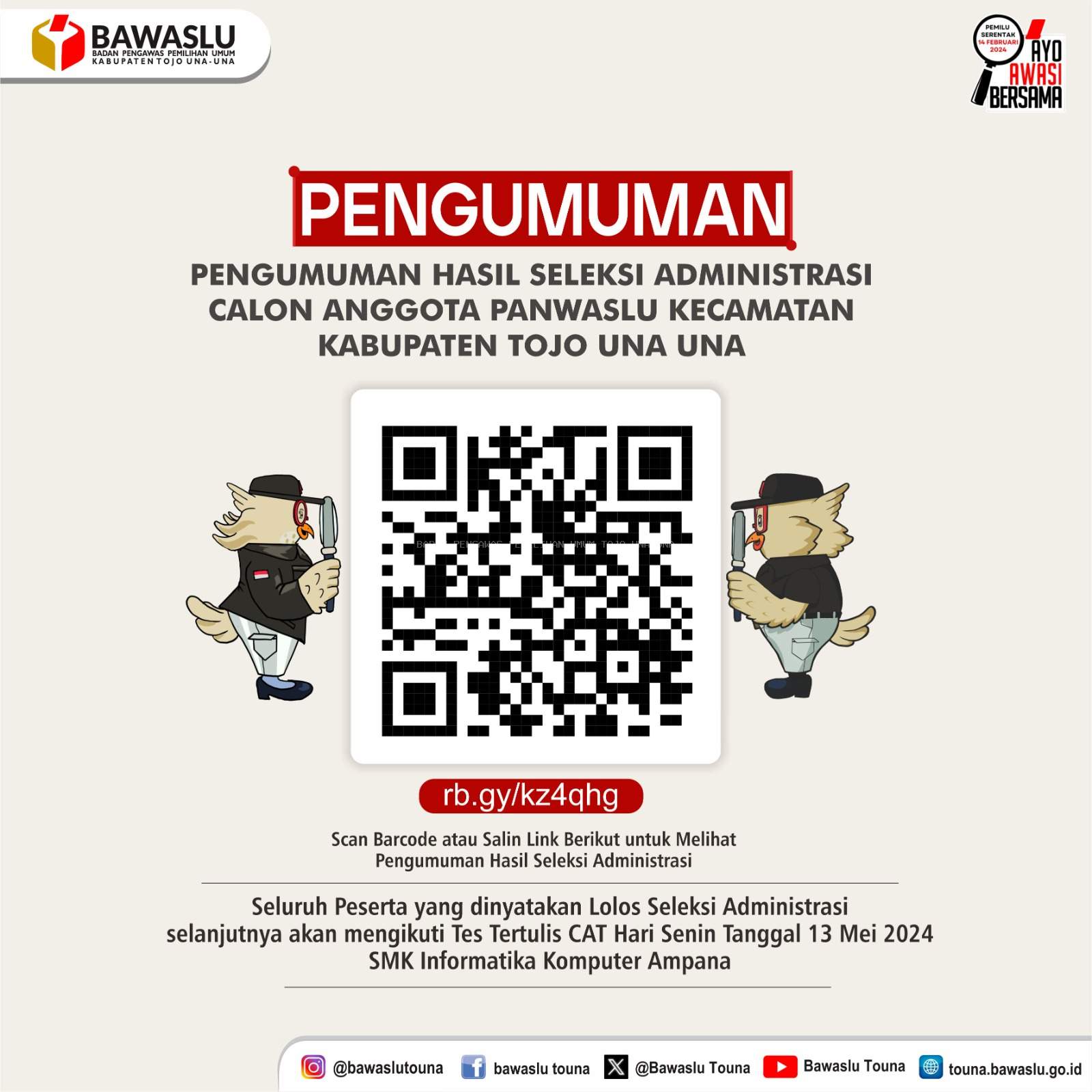 Pengumuman Hasil Seleksi Administrasi Calon Anggota Panwaslu Kecamatan pada Pilkada 2024