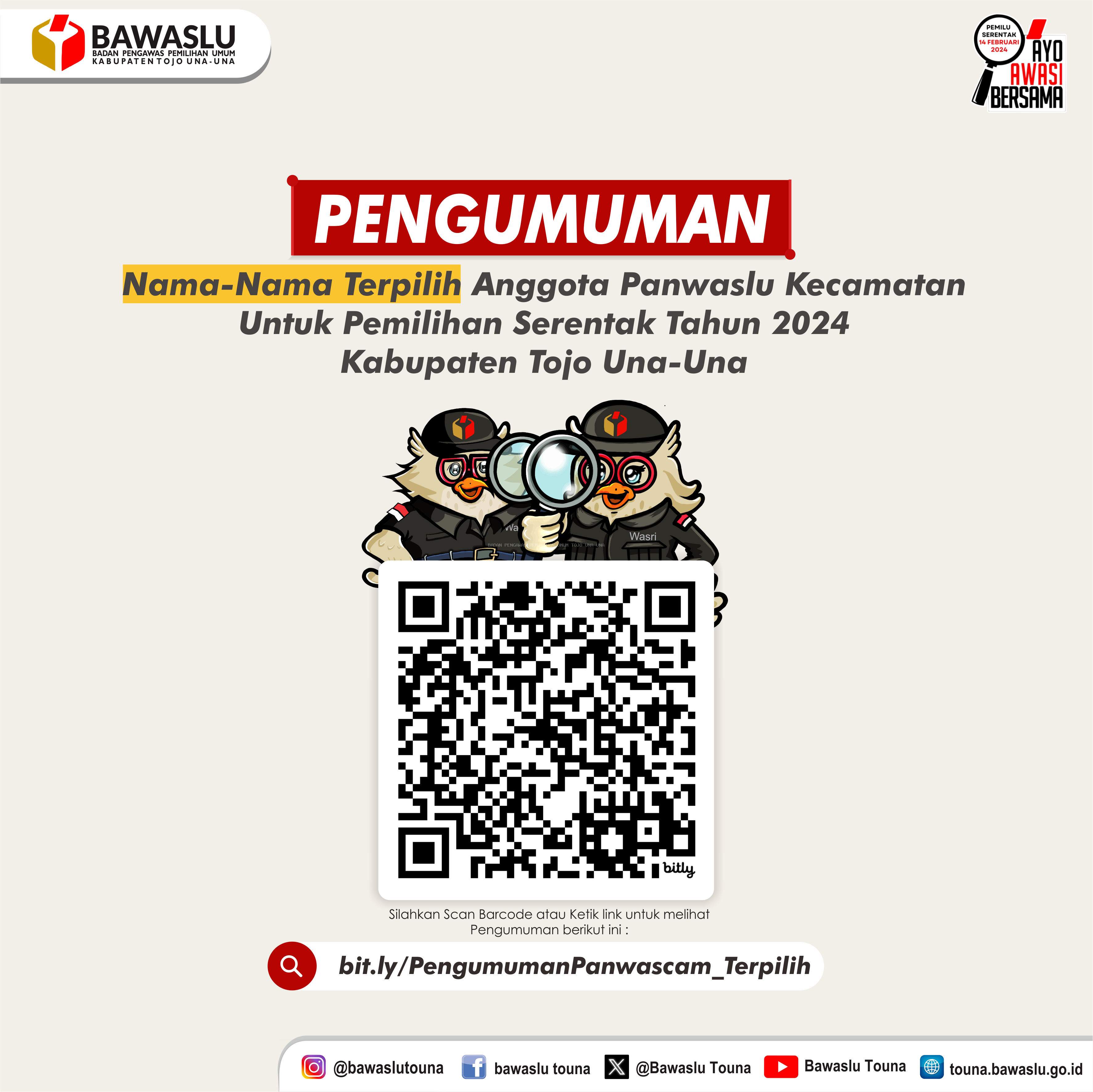 Pengumuman Anggota Panwaslu Kecamatan Terpilih Pilkada 2024