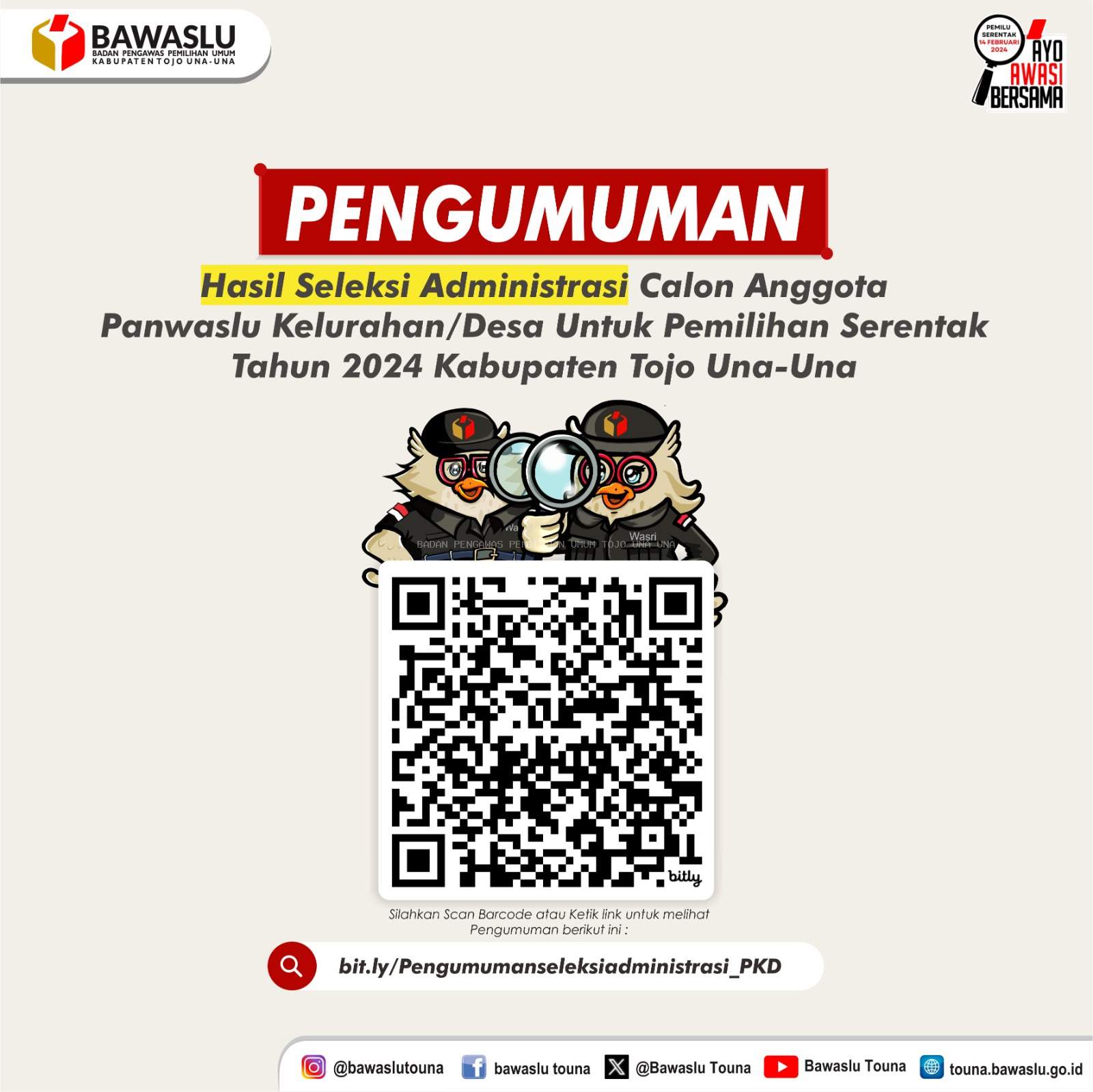 Pengumuman Seleksi Administrasi Calon PKD Pilkada 2024